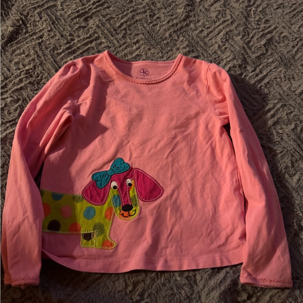 Kids Pink Long Sleeve Shirt with Dog Design size 6